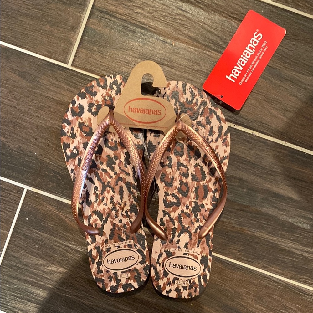 Havaianas Brown and Black Leopard Print Flip Flops